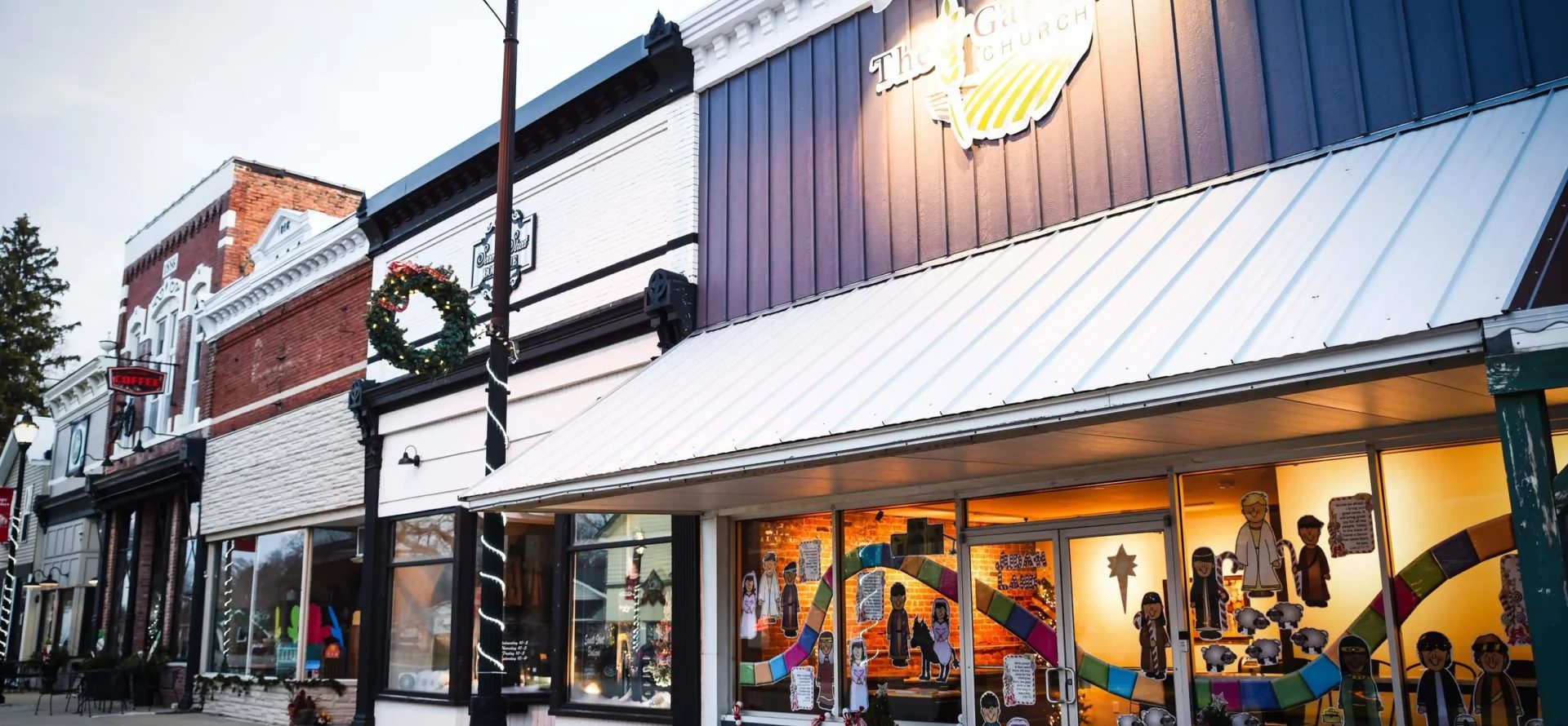 Charming shops in evening light