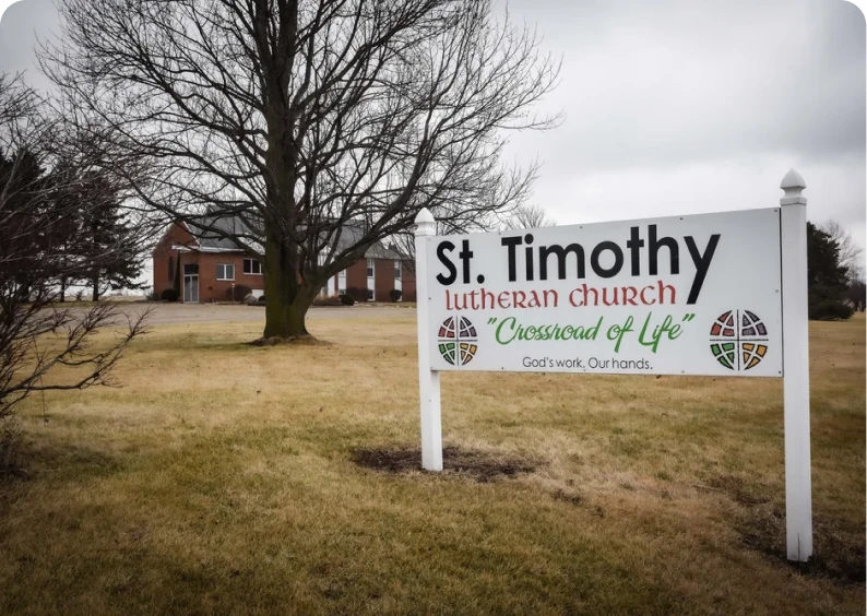 St. Timothy Church entrance sign in field