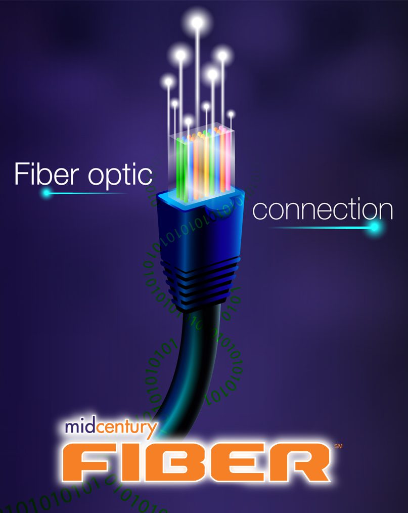 Illustration of glowing fiber optic cable
