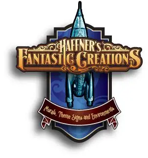 Haffner's Fantastic Creations logo with blue rocket